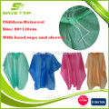 Waterproof and breathable PE long pullover children raincoats With hood rope and sleeves